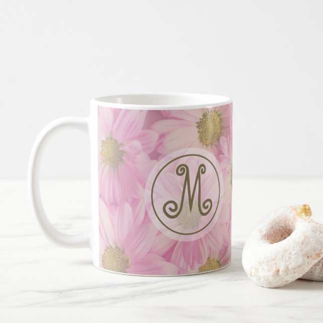 Mug Jolies marguerites rose pâle mignon initial person (Avec donut)