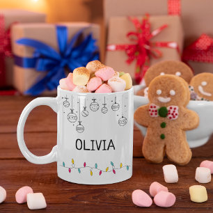Mug Jolies ornements et lumières de Noël avec votre no