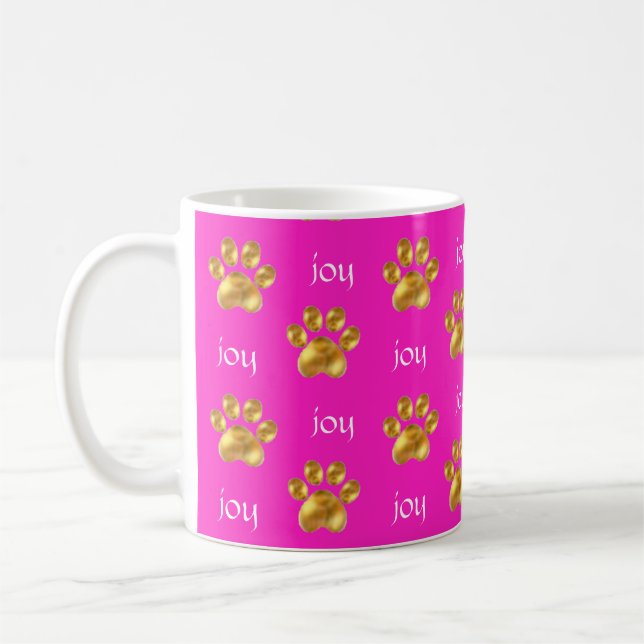 Mug Jolies pattes dorées & calligraphie sur rose magen (Gauche)