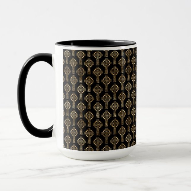 MUG JOLIES RANGÉES NOIR & OR DE NOEUDS CELTIQUES CROIX (Gauche)