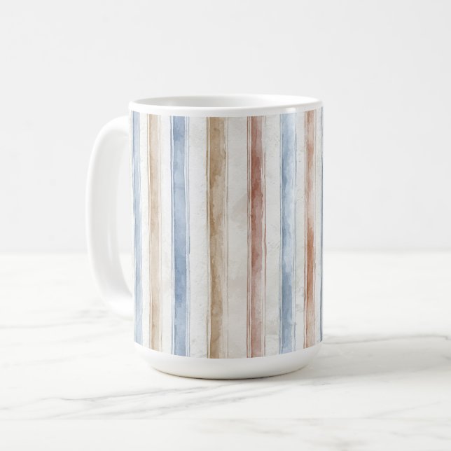 Mug Jolies Rayures Bleues Crème Beige   (Devant gauche)
