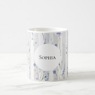 Mug Jolies rayures florales blanches lavande personnal