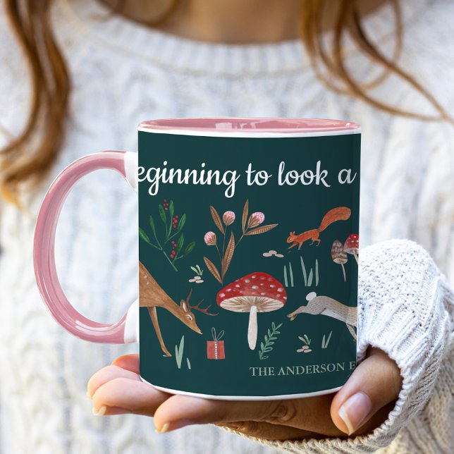 Mug Jolis animaux de la forêt verte pour Noël  (Cute Green Woodland Animals Christmas Mug)