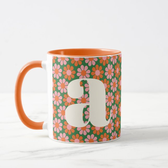 Mug Jolis Fleurs Rétro Vert Rose Monogramme Personnali (Gauche)