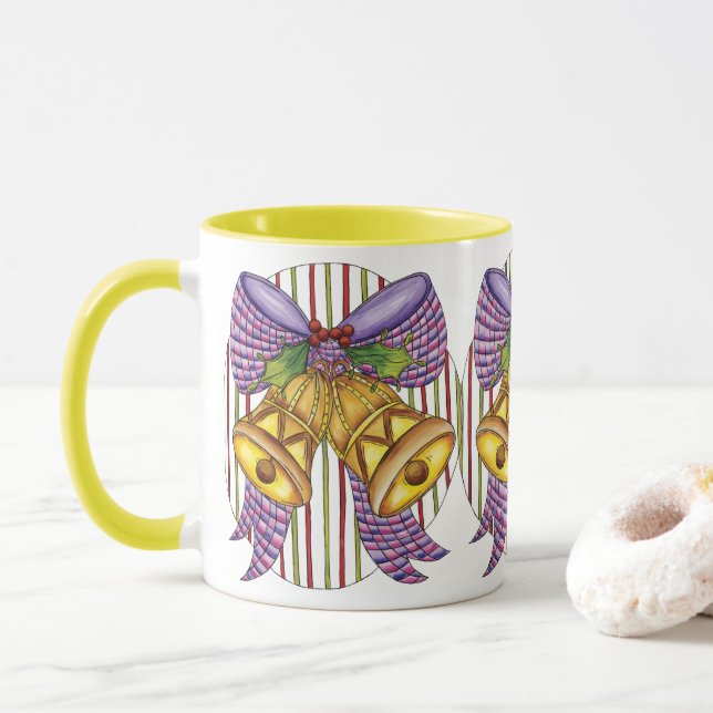 Mug Jolis grelots de Noël avec ruban et nœud (Avec donut)
