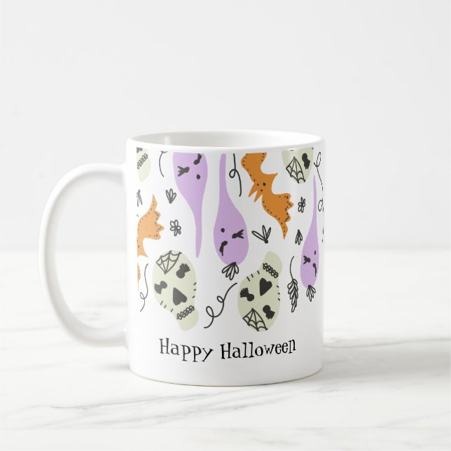 Mug Jolis gribouillages d'Halloween Citrouille Crâne C (Gauche)