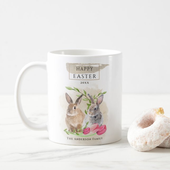 Mug Jolis lapins de Pâques | Joyeuses Pâques Art aquar (Avec donut)