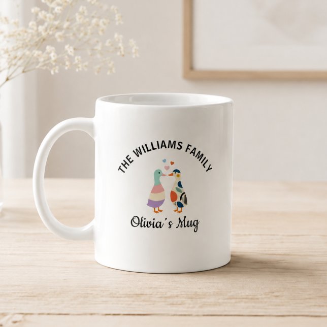 Mug Jolis oiseaux d'amour d'oie avec nom (Cute 2 Goose Love Birds with Name Coffee Mug)