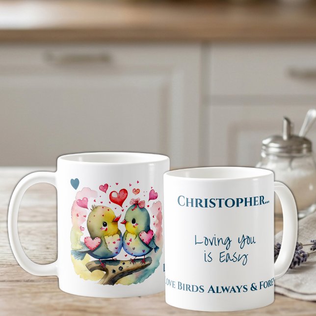 Mug Jolis oiseaux vous aimant nom personnalisé bleu (Créateur téléchargé)