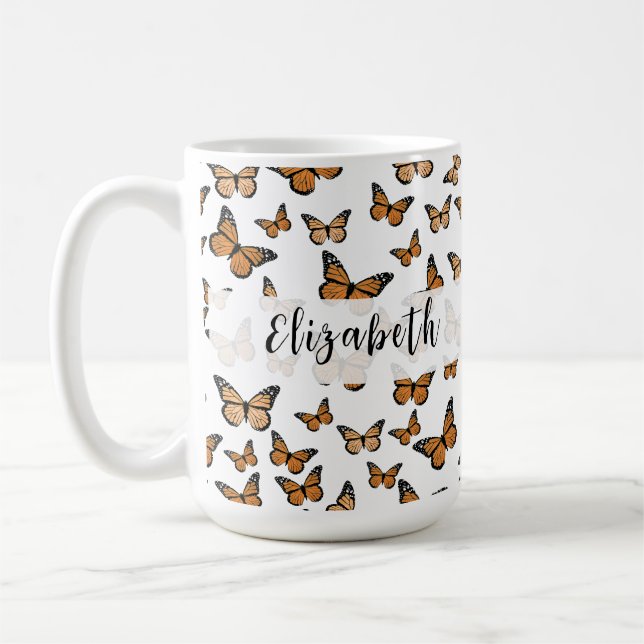 Mug Jolis papillons orange Nom personnalisé  (Gauche)