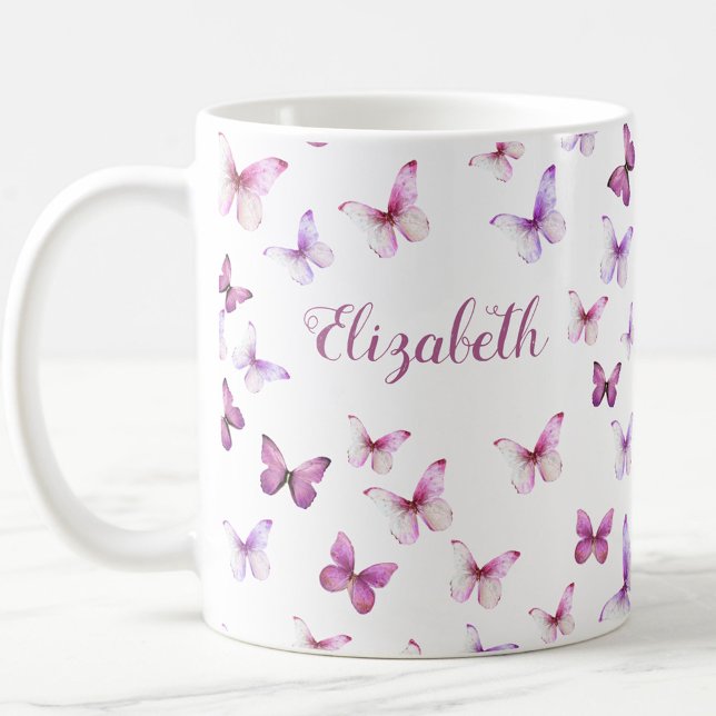 Mug Jolis Papillons Roses Nom Personnalisé (Créateur téléchargé)