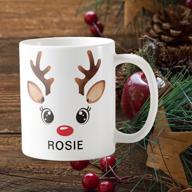 Mug Jolis rennes de Noël à l'aquarelle Nez rouge (Cute Watercolor Christmas Reindeer Red Nose Coffee Mug
)
