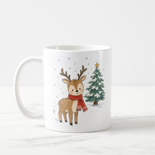 Mug Jolis rennes de Noël avec une écharpe rouge (Gauche)