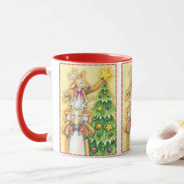 Mug Jolis rennes de Noël avec une étoile d'arbre de No (Avec donut)