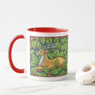 Mug Jolis rennes de Noël dans la forêt avec du houx