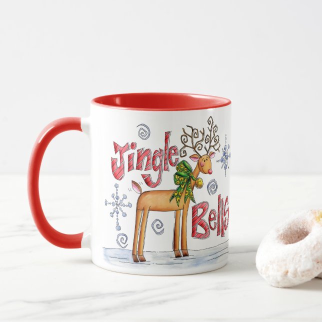 Mug Jolis rennes de Noël, flocons de neige Jingle Bell (Avec donut)