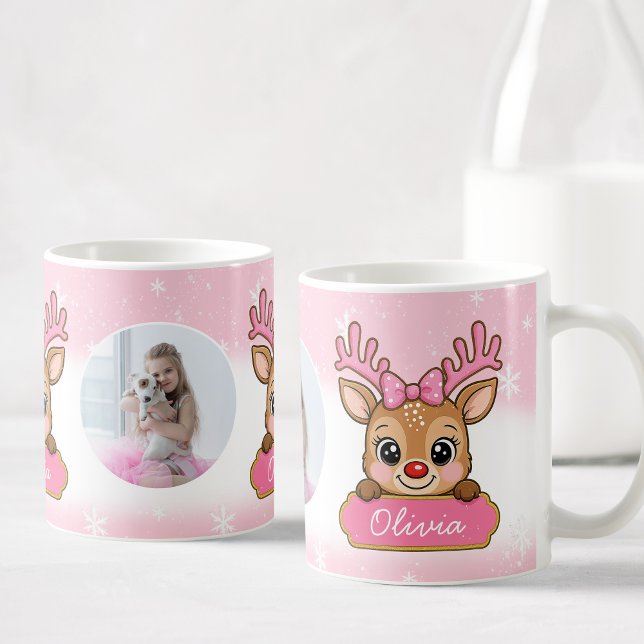 Mug Jolis rennes de Noël rose pour fille enfants (Créateur téléchargé)