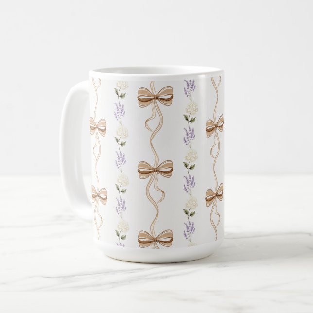 Mug Jolis rubans de fleurs blanches lavande   (Devant gauche)