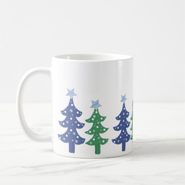 Mug Jolis sapins de Noël bleus et verts (Gauche)