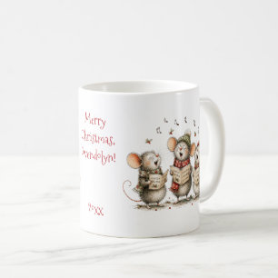 Mug Jolis Souris Chanteurs de Noël avec Texte Rouge