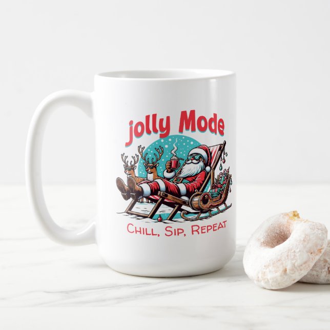 Mug Jolly Mode Santa Chill Sip Repeat  pour Collègue d (Avec donut)