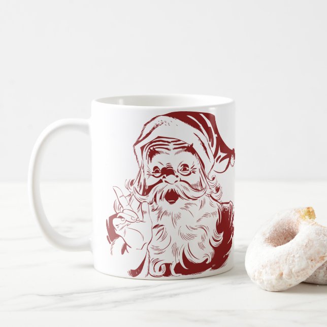 Mug Jolly Santa Claus dans Red Fun Retro Joyeux Noël (Avec donut)