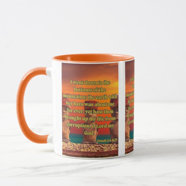 Mug Jonah 2:6 KJV Bible Verse Pic Deux Tons (Gauche)
