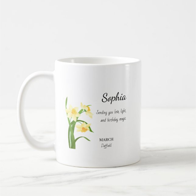Mug Jonquille de mars Anniversaire personnalisé (Gauche)