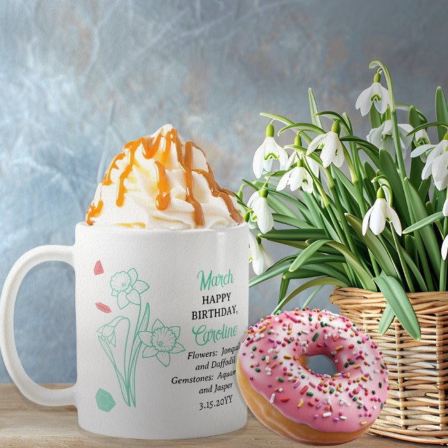 Mug jonquille de mars | Aquamarine Anniversaire Keepsa (March Floral and Birthstone Birthday Keepsake Coffee Mug)