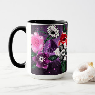 Mug Jonquille Whimsical Floral Purple Noir Rose Daisy