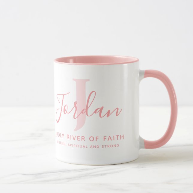 Mug Jordan name meaning and monogram soft pink text (Droite)