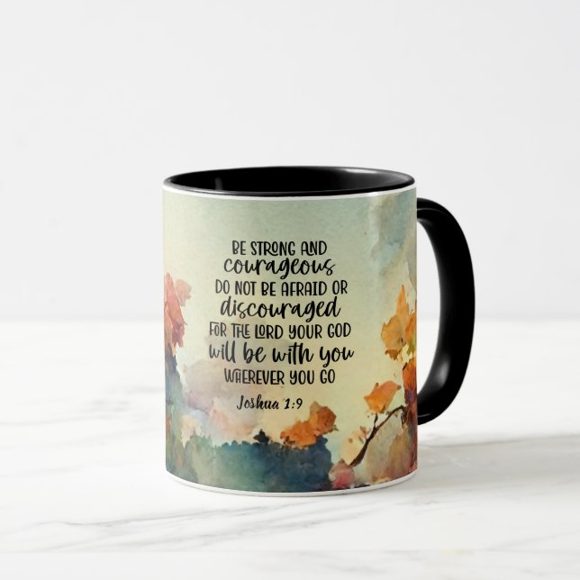 Mug Joshua 1:9 Soyez fort et courageux aquarelle (Devant droit)