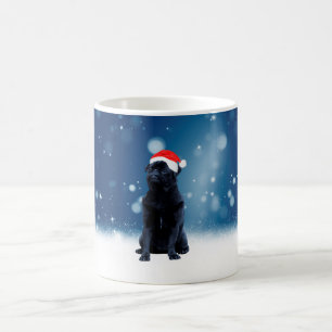Mug Jote Chien Carlin noir Noël Santa Hat Étoiles de n