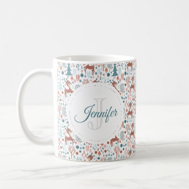 Mug Jote Deer dans la forêt lunaire Motif Monogramme (Gauche)