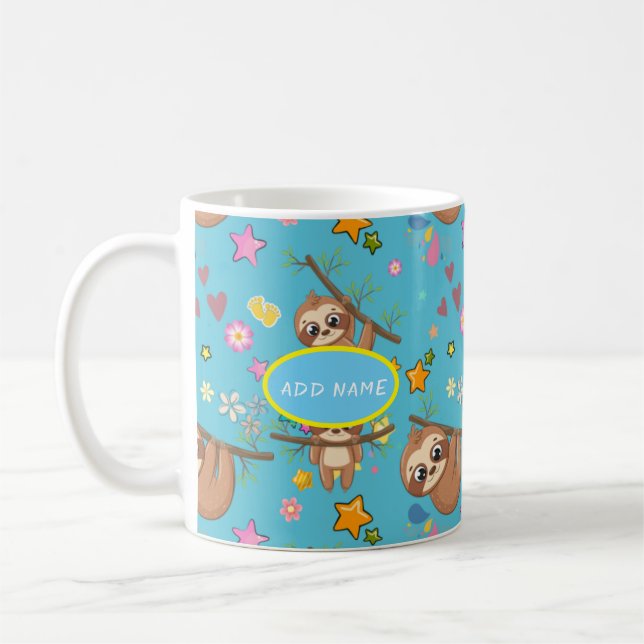 Mug Jote Motif bleu Sloth | Ajouter votre Modèle de te (Gauche)