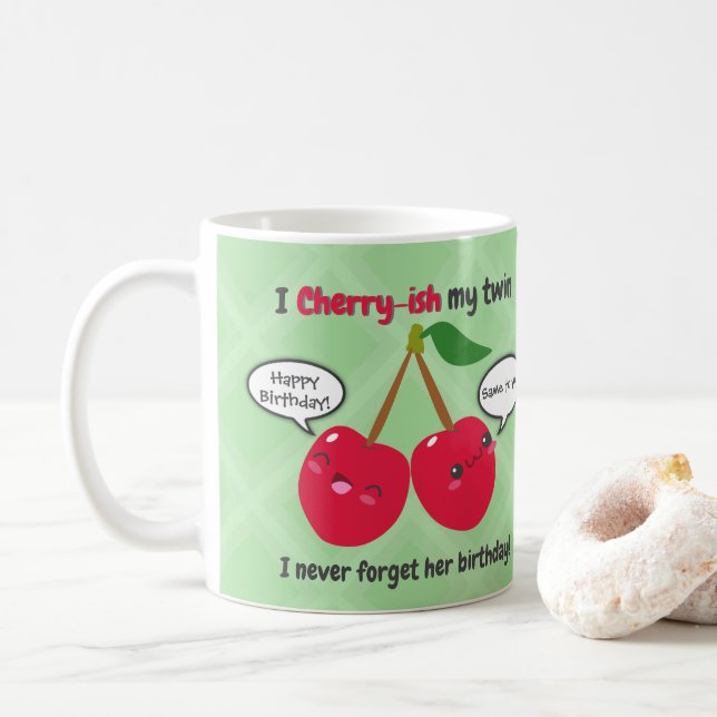 Mug Jote Red Cherry Kawaii Twins Anniversaire (Avec donut)