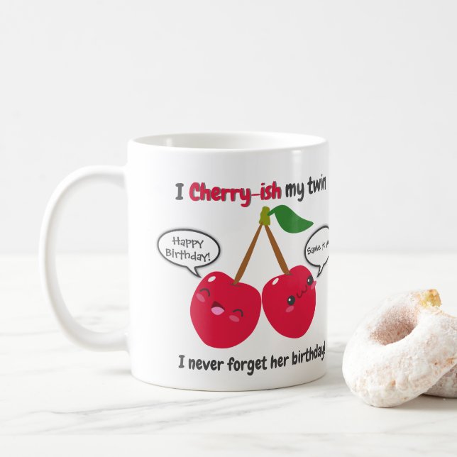 Mug Jote Red Cherry Kawaii Twins Anniversaire (Avec donut)