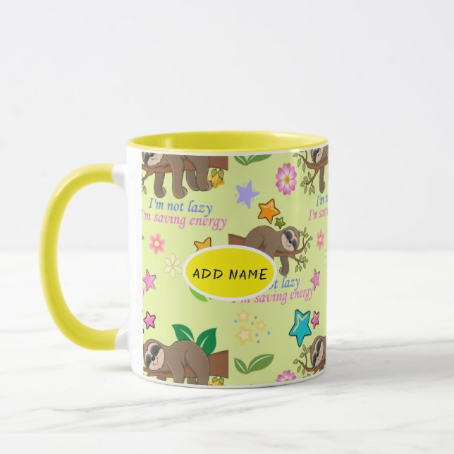 Mug Jote Sloth Jaune Motif Funny Lazy Citation Florale (Gauche)