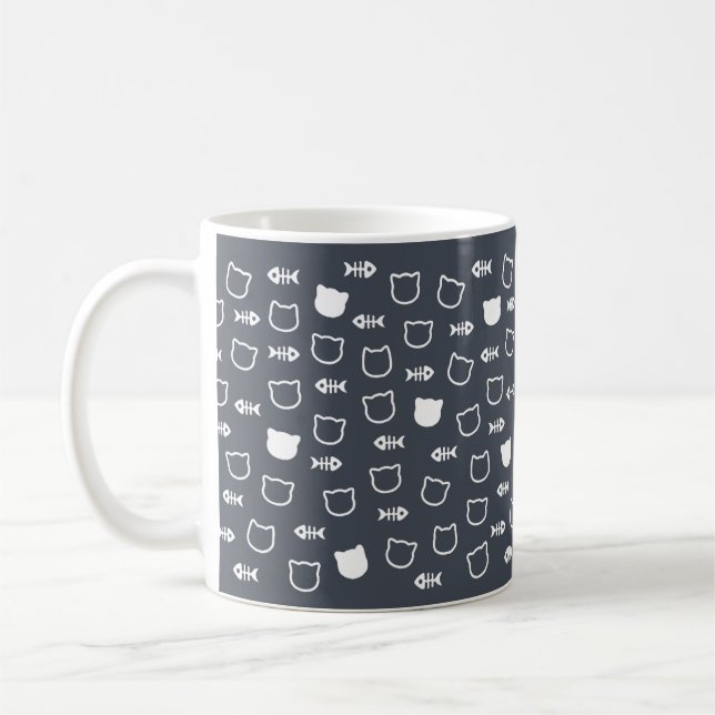 Mug Jouer Cute Charming Chat Blanc Motif d'os de poiss (Gauche)