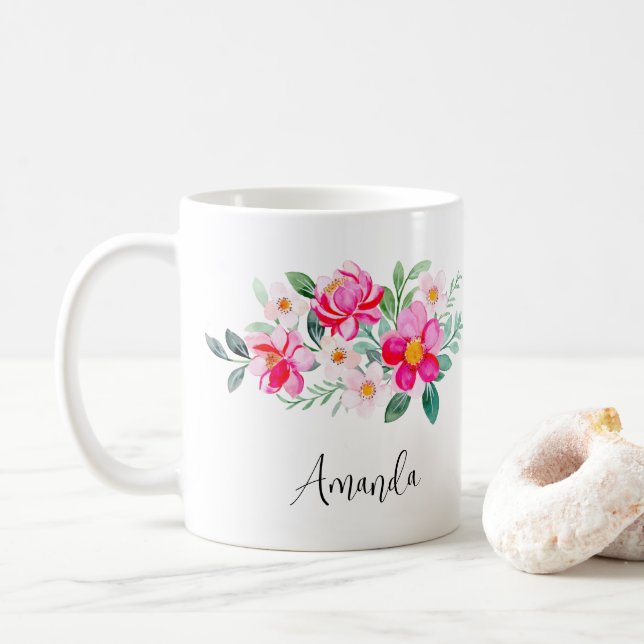 Mug Jouer Joli Bouquet de Fleur Rose (Avec donut)