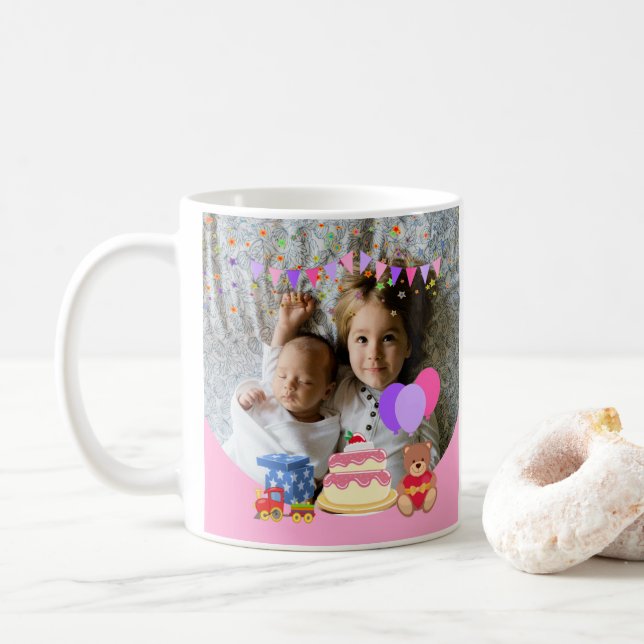 Mug Jouets pour enfants roses mignonette Fête d'annive (Avec donut)