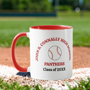 Mug Joueur de baseball au lycée rouge personnalisé