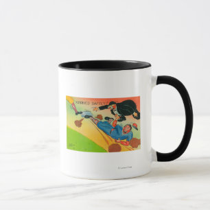 Mug Joueur de baseball glissant à la base, arrivant