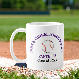 Mug Joueur de baseball personnalisé au lycée violet