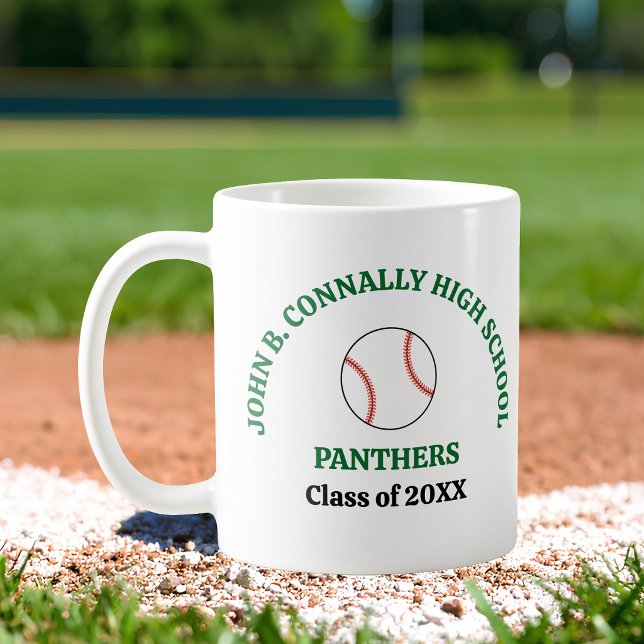 Mug Joueur de baseball personnalisé de lycée vert (Créateur téléchargé)