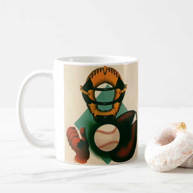 Mug Joueur de baseball vintage, receveur avec gant (Avec donut)