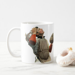 Mug Joueur de baseball vintage, receveur regarde en ha