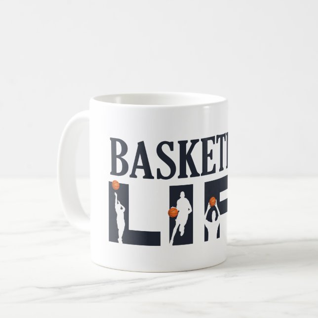 Mug joueur de basketball vie texte bleu (Devant gauche)