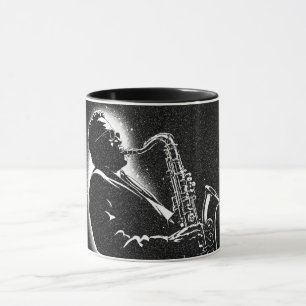 Mug Joueur de saxophone de style graphique NB 50s