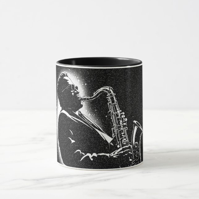 Mug Joueur de saxophone de style graphique NB 50s (Centre)